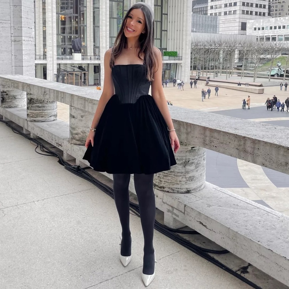 STAUD Black Velvet Landscape Dress